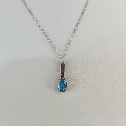 Vintage 14K White Gold Blue Topaz & Diamond Pendant