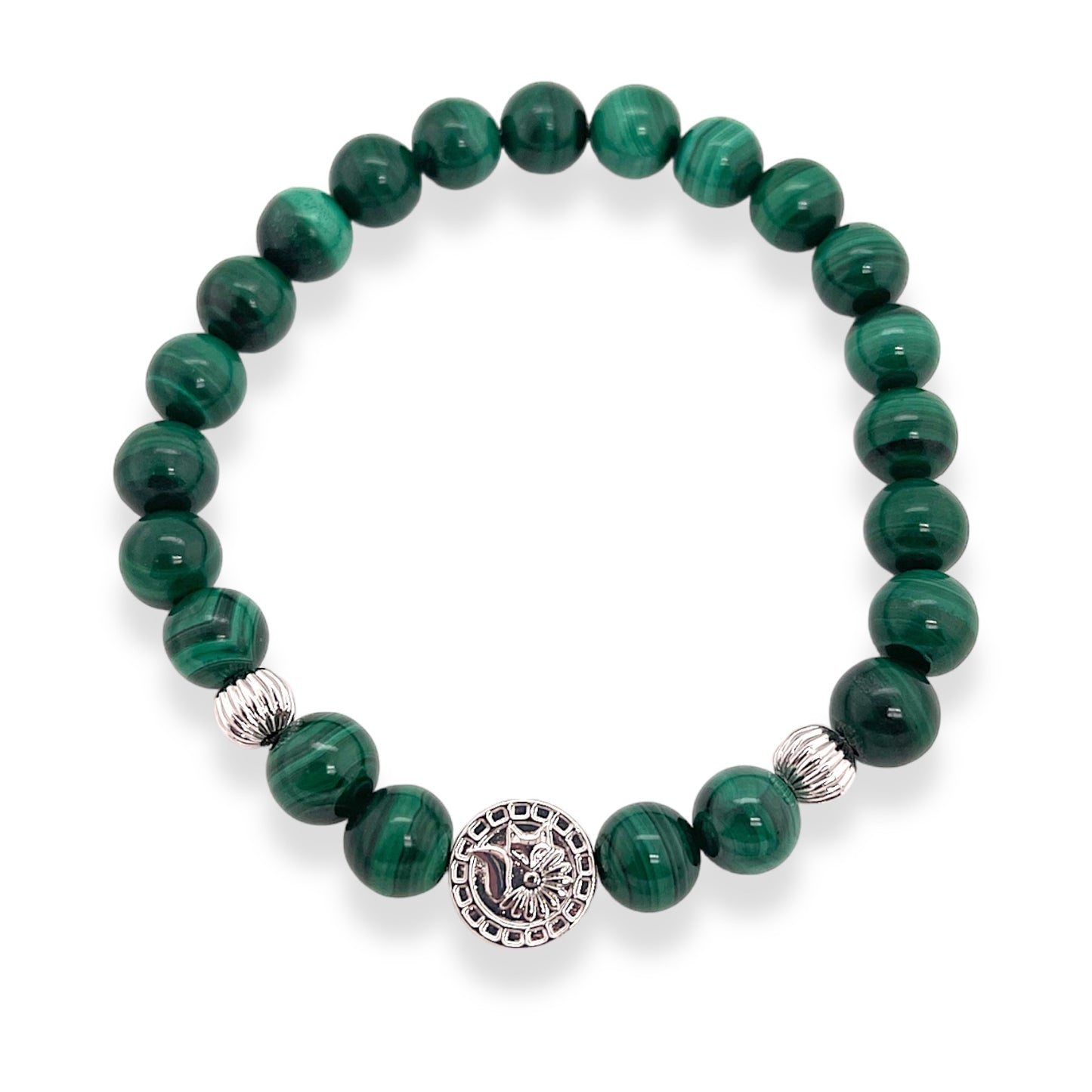 Rowan Beaded Genuine Gemstone & Fox Medallion Stretch Bracelets