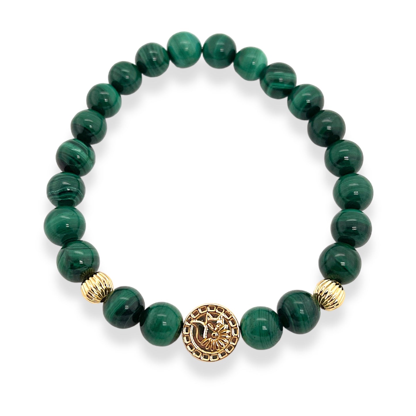 Rowan Beaded Genuine Gemstone & Fox Medallion Stretch Bracelets