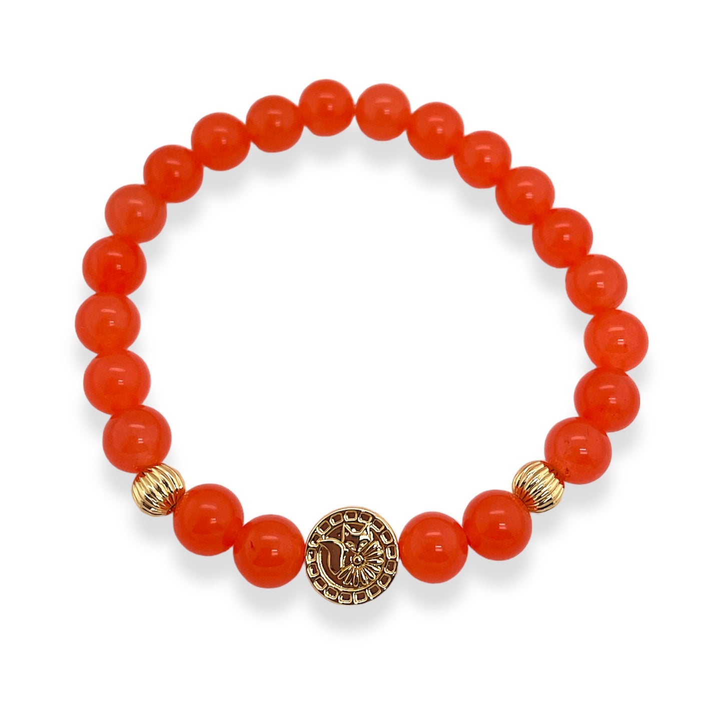 Rowan Beaded Genuine Gemstone & Fox Medallion Stretch Bracelets