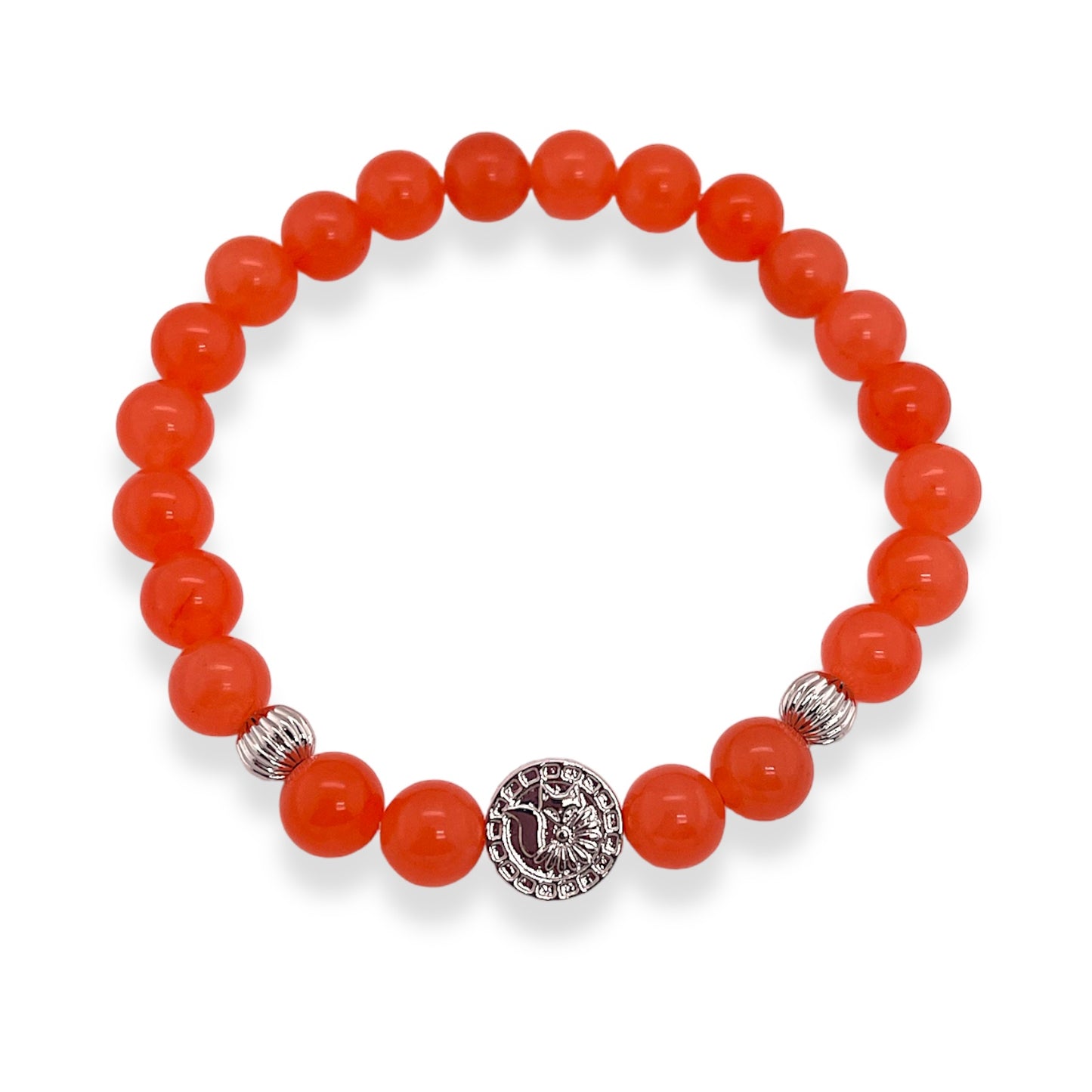 Rowan Beaded Genuine Gemstone & Fox Medallion Stretch Bracelets