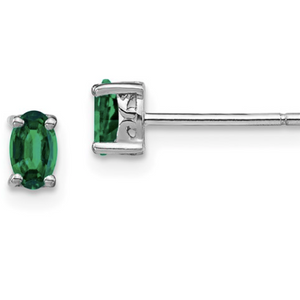 Sterling Silver Oval Created Emerald Stud Earrings