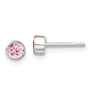 Sterling Silver Children's Pink Bezel Earrings