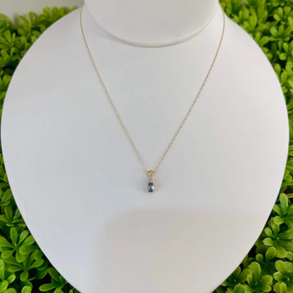 Vintage 10K Yellow Gold Blue Topaz & Diamond Pendant