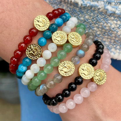 Sailor Beaded Genuine Gemstone & Fox Medallion Stretch Bracelets