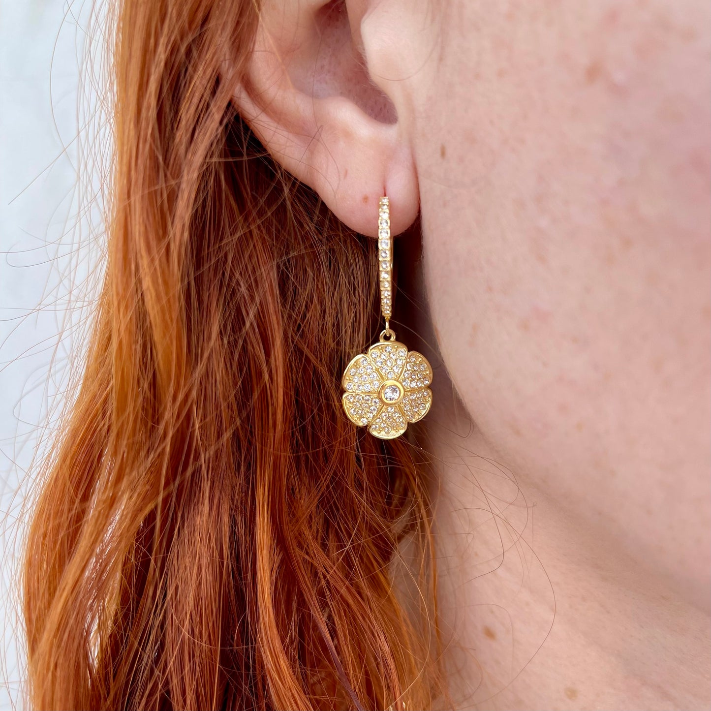 Haven Pavé Daisy Huggie Earrings