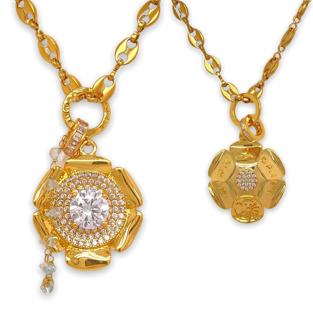 auquamarine gold daisy necklace