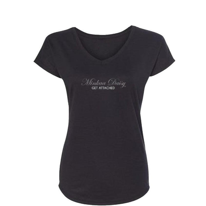 Ladies Black V-Neck w. Silver Sparkle - Minkaa Daisy