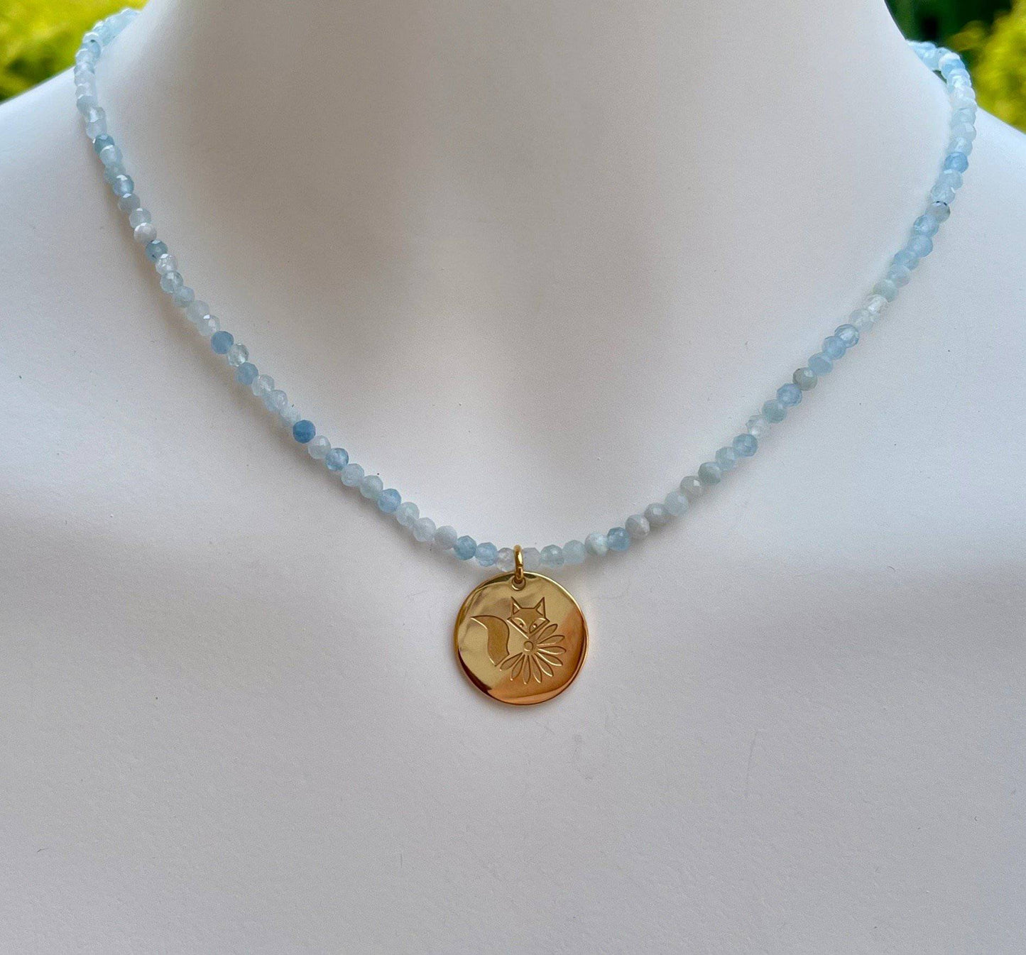 Genuine Gemstone Necklace with Lucky Coin Fox Medallion - Minkaa Daisy