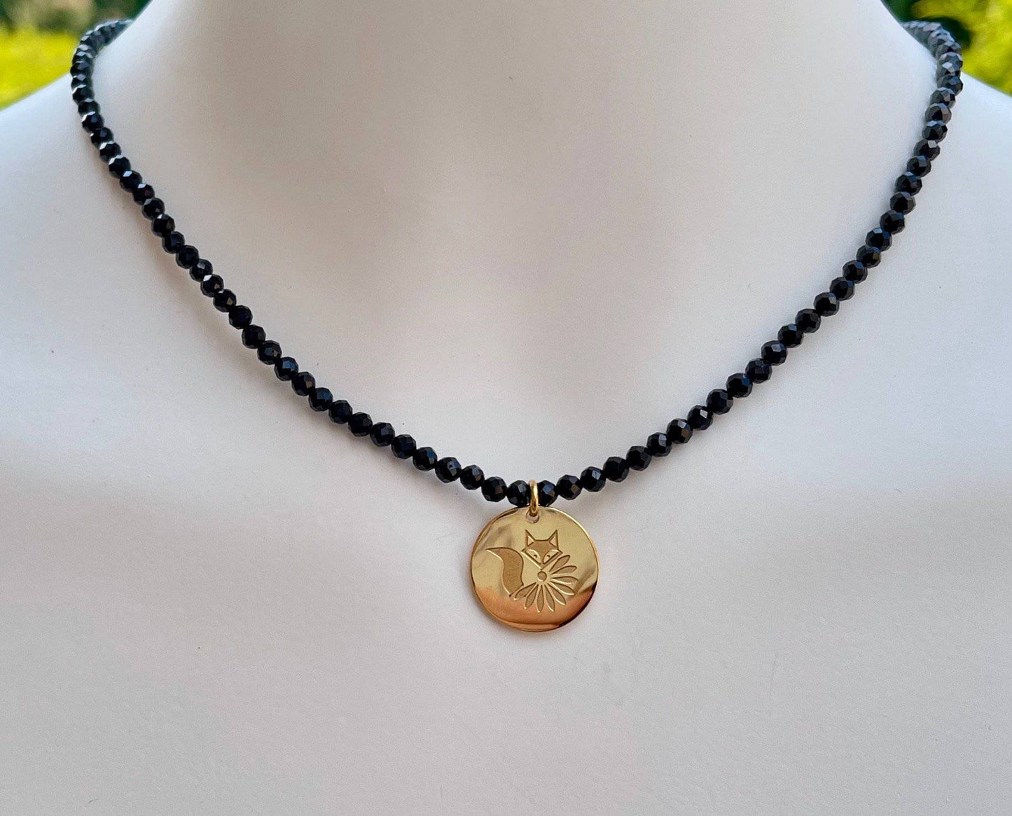 Genuine Gemstone Necklace with Lucky Coin Fox Medallion - Minkaa Daisy