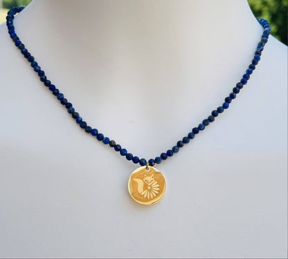 Genuine Gemstone Necklace with Lucky Coin Fox Medallion - Minkaa Daisy