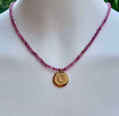 Genuine Gemstone Necklace with Lucky Coin Fox Medallion - Minkaa Daisy