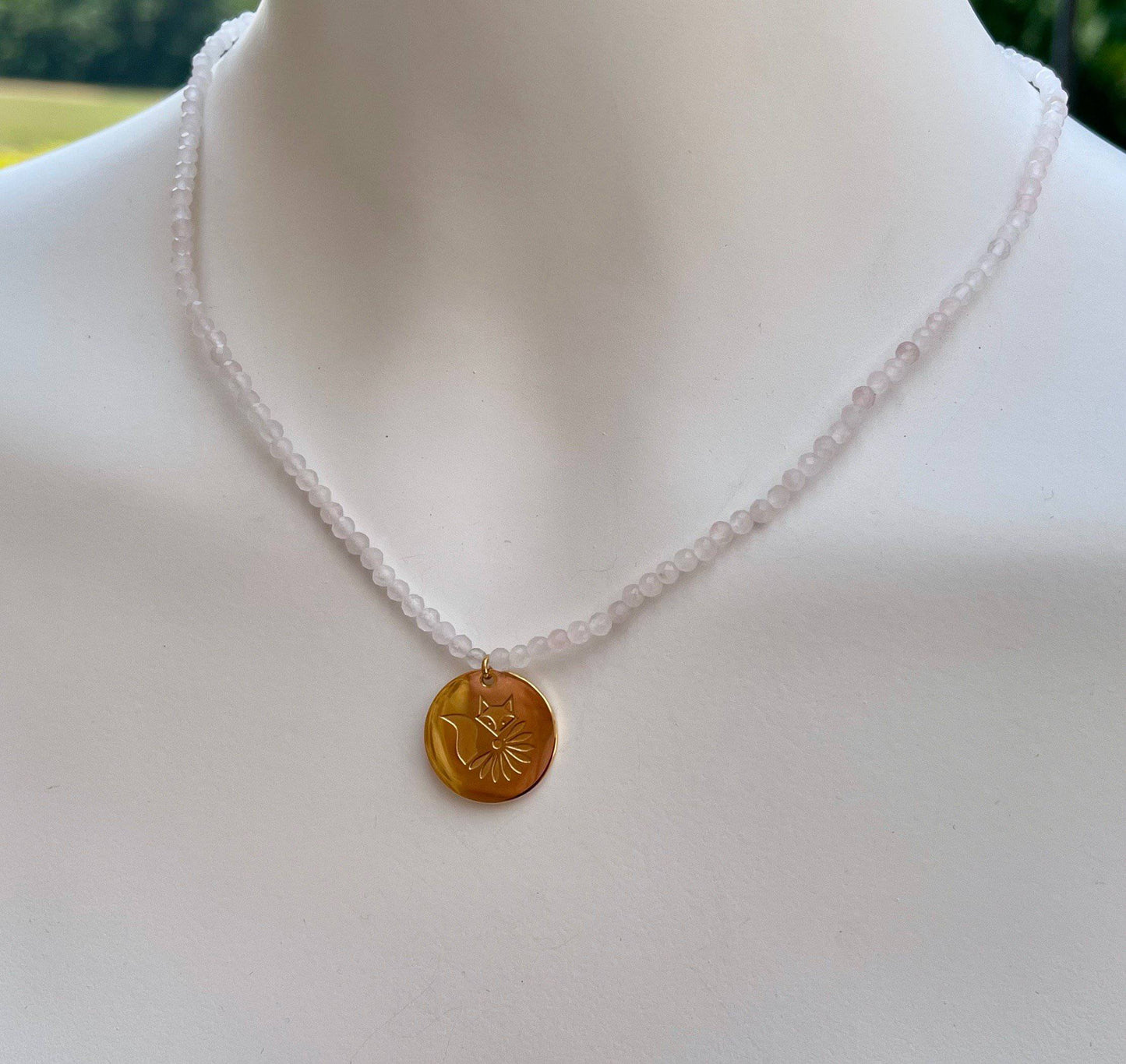 Genuine Gemstone Necklace with Lucky Coin Fox Medallion - Minkaa Daisy