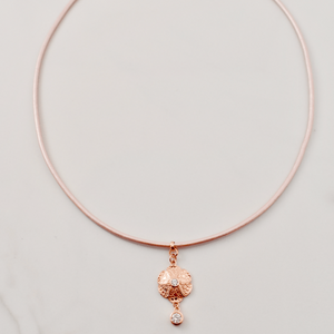 Sterling Silver Rose Gold Micro Crackle with Pink Leather Necklace - Minkaa Daisy