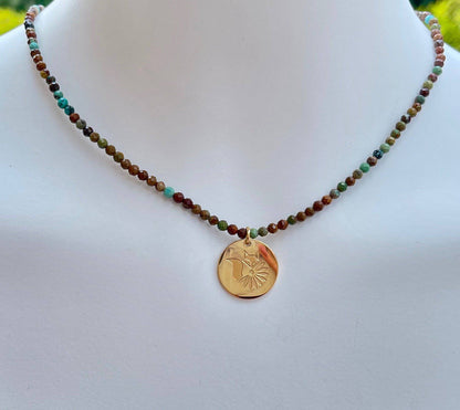 Genuine Gemstone Necklace with Lucky Coin Fox Medallion - Minkaa Daisy