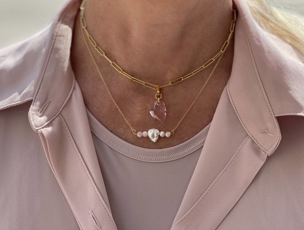 Mother of Pearl 'Precious Pink' with Freshwater Pearl Bar Necklace - Minkaa Daisy