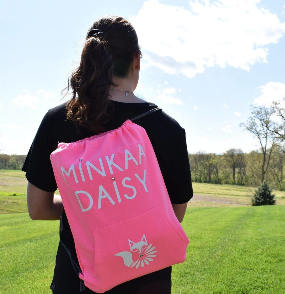 Pink Fleece Sweatshirt Drawstring Bag - Minkaa Daisy