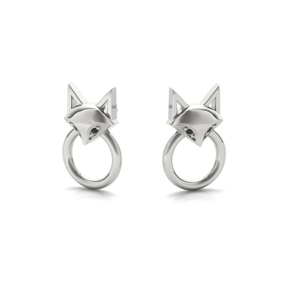 Sterling Silver Crystal Eyes Fox Hoop Earrings - Minkaa Daisy