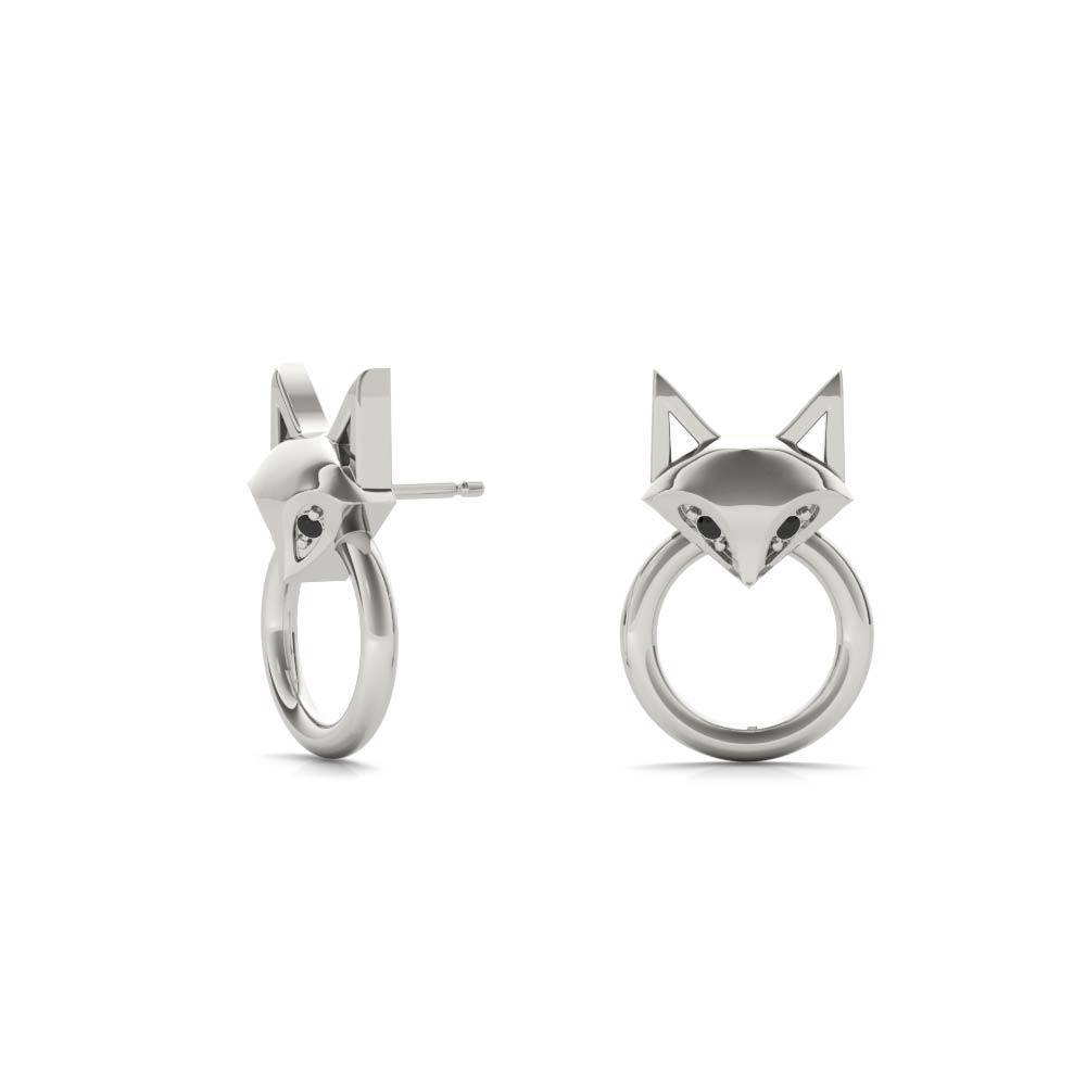 Sterling Silver Crystal Eyes Fox Hoop Earrings - Minkaa Daisy