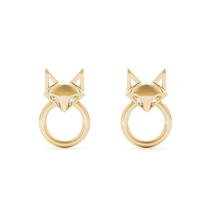 Sterling Silver Crystal Eyes Fox Hoop Earrings - Minkaa Daisy