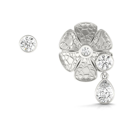 Sterling Silver Passionate & Pear Asymmetrical Daisy & Crystal Stud Earrings - Minkaa Daisy