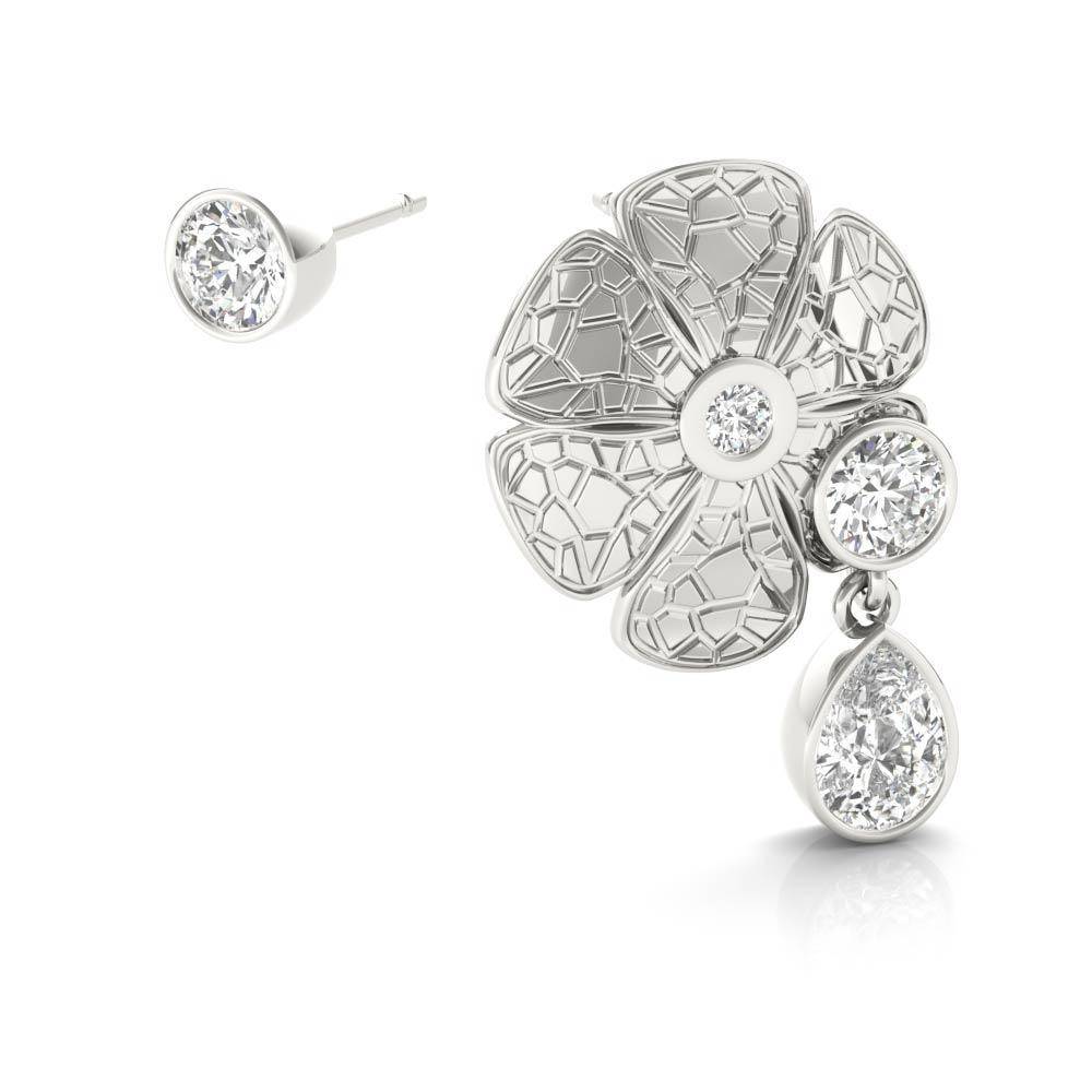 Sterling Silver Passionate & Pear Asymmetrical Daisy & Crystal Stud Earrings - Minkaa Daisy