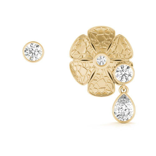 Sterling Silver Passionate & Pear Asymmetrical Daisy & Crystal Stud Earrings - Minkaa Daisy