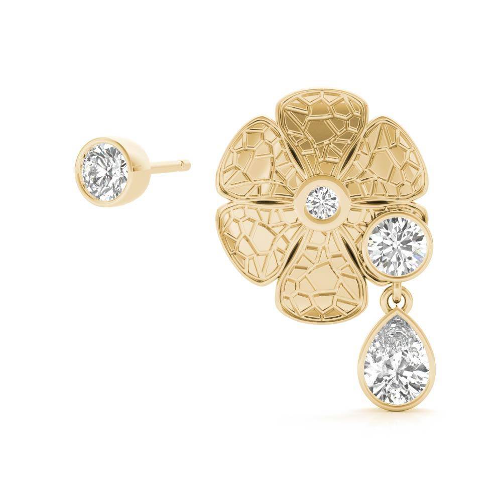 Sterling Silver Passionate & Pear Asymmetrical Daisy & Crystal Stud Earrings - Minkaa Daisy