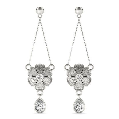 Sterling Silver Passionate & Pear Daisy Long Earrings - Minkaa Daisy